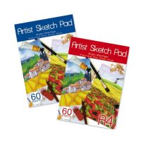 A4 Artists Sketch Cartridge Paper Pad 80gsm 60 Sheets Ideal Chalks,Pencil Pastel