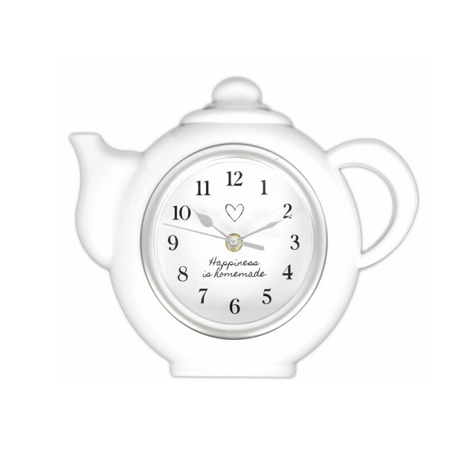 Modern Hanging White Tea Pot Shaped Clock Kitchen 'Happiness Is Homemade' Gift