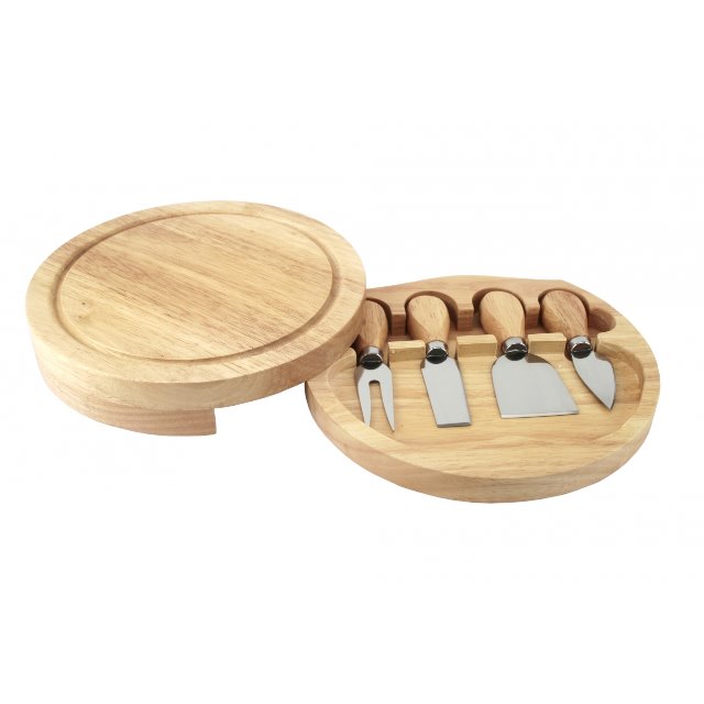 Knife Set Slide Out Cheese Board, Round Cheese Board With Knives