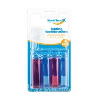 4 Travel Toothbrushes Fold Up Foldable Toothbrush Holiday Red Blue Compact